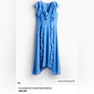 H&M Blue Asymmetrical Ruffled Midi Dress